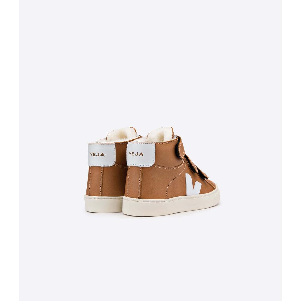 Coffee Kids' Veja ESPLAR MID FURED LEATHER High Tops | AU 687WNB